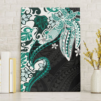 Monstera Plumeria Flowers Teal Canvas Wall Art Polynesian Pattern LT01 Without Frame Teal - Polynesian Pride