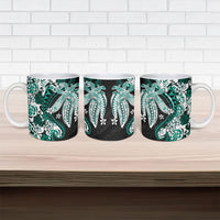 Monstera Plumeria Flowers Teal Ceramic Mug Polynesian Pattern LT01 - Polynesian Pride