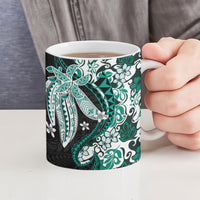 Monstera Plumeria Flowers Teal Ceramic Mug Polynesian Pattern LT01 - Polynesian Pride