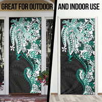 Monstera Plumeria Flowers Teal Door Cover Polynesian Pattern