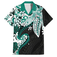 Monstera Plumeria Flowers Teal Family Matching Long Sleeve Bodycon Dress and Hawaiian Shirt Polynesian Pattern