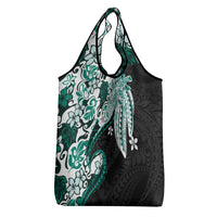Monstera Plumeria Flowers Teal Grocery Bag Polynesian Pattern LT01 - Polynesian Pride