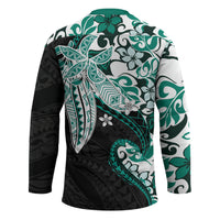 Monstera Plumeria Flowers Teal Hockey Jersey Polynesian Pattern LT01 - Polynesian Pride