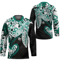 Monstera Plumeria Flowers Teal Hockey Jersey Polynesian Pattern LT01 - Polynesian Pride