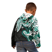 Monstera Plumeria Flowers Teal Kid Hoodie Polynesian Pattern LT01 - Polynesian Pride