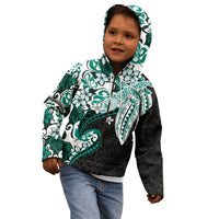 Monstera Plumeria Flowers Teal Kid Hoodie Polynesian Pattern LT01 - Polynesian Pride