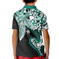 Monstera Plumeria Flowers Teal Kid Polo Shirt Polynesian Pattern LT01 - Polynesian Pride