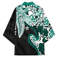 Monstera Plumeria Flowers Teal Kimono Polynesian Pattern LT01 - Polynesian Pride