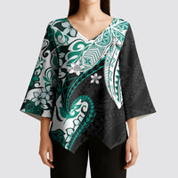 Monstera Plumeria Flowers Teal Kimono Sleeve Blouse Polynesian Pattern LT01 - Polynesian Pride