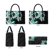 Monstera Plumeria Flowers Teal Leather Bag Polynesian Pattern LT01 - Polynesian Pride