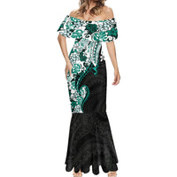 Monstera Plumeria Flowers Teal Mermaid Dress Polynesian Pattern LT01 - Polynesian Pride