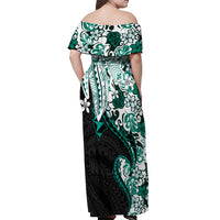 Monstera Plumeria Flowers Teal Off Shoulder Maxi Dress Polynesian Pattern LT01 - Polynesian Pride