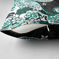 Monstera Plumeria Flowers Teal Pillow Cover Polynesian Pattern