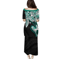 Monstera Plumeria Flowers Teal Puletasi Polynesian Pattern LT01 - Polynesian Pride
