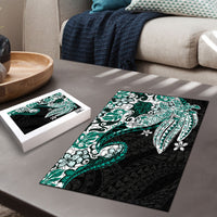 Monstera Plumeria Flowers Teal Puzzle Polynesian Pattern LT01 - Polynesian Pride