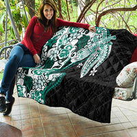 Monstera Plumeria Flowers Teal Quilt Polynesian Pattern LT01 - Polynesian Pride