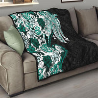 Monstera Plumeria Flowers Teal Quilt Polynesian Pattern LT01 - Polynesian Pride