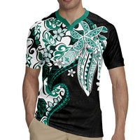 Monstera Plumeria Flowers Teal Rugby Jersey Polynesian Pattern LT01 - Polynesian Pride