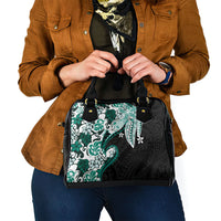 Monstera Plumeria Flowers Teal Shoulder Handbag Polynesian Pattern LT01 - Polynesian Pride