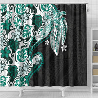 Monstera Plumeria Flowers Teal Shower Curtain Polynesian Pattern LT01 - Polynesian Pride
