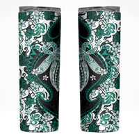 Monstera Plumeria Flowers Teal Skinny Tumbler Polynesian Pattern LT01 Teal - Polynesian Pride