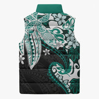 Monstera Plumeria Flowers Teal Sleeveless Puffer Jacket Polynesian Pattern LT01 - Polynesian Pride