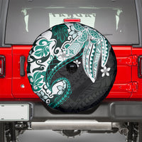 Monstera Plumeria Flowers Teal Spare Tire Cover Polynesian Pattern LT01 - Polynesian Pride