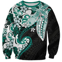 Monstera Plumeria Flowers Teal Sweatshirt Polynesian Pattern LT01 Unisex Teal - Polynesian Pride