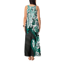 Monstera Plumeria Flowers Teal Tank Maxi Dress Polynesian Pattern LT01 - Polynesian Pride