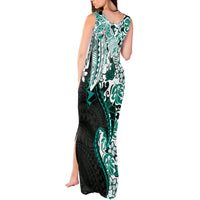Monstera Plumeria Flowers Teal Tank Maxi Dress Polynesian Pattern LT01 - Polynesian Pride