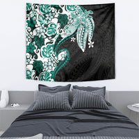 Monstera Plumeria Flowers Teal Tapestry Polynesian Pattern LT01 - Polynesian Pride