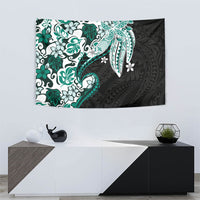 Monstera Plumeria Flowers Teal Tapestry Polynesian Pattern LT01 - Polynesian Pride