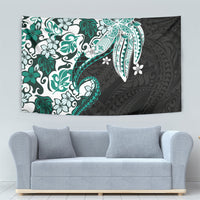 Monstera Plumeria Flowers Teal Tapestry Polynesian Pattern LT01 - Polynesian Pride