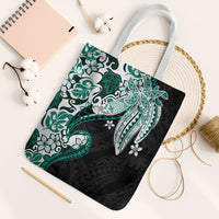 Monstera Plumeria Flowers Teal Tote Bag Polynesian Pattern LT01 White Strap One Size Teal - Polynesian Pride