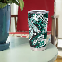 Monstera Plumeria Flowers Teal Tumbler Cup Polynesian Pattern LT01 - Polynesian Pride