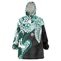 Monstera Plumeria Flowers Teal Wearable Blanket Hoodie Polynesian Pattern LT01 One Size Teal - Polynesian Pride