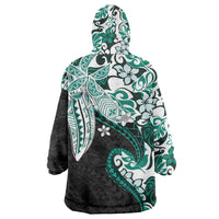 Monstera Plumeria Flowers Teal Wearable Blanket Hoodie Polynesian Pattern LT01 - Polynesian Pride