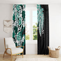 Monstera Plumeria Flowers Teal Window Curtain Polynesian Pattern LT01 - Polynesian Pride