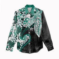 Monstera Plumeria Flowers Teal Women Casual Shirt Polynesian Pattern LT01 - Polynesian Pride