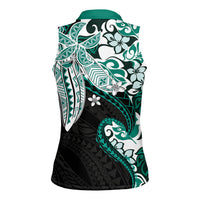 Monstera Plumeria Flowers Teal Women Sleeveless Polo Shirt Polynesian Pattern LT01 - Polynesian Pride