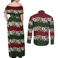 Hawaiian Hibiscus Christmas Color Couples Matching Off Shoulder Maxi Dress and Long Sleeve Button Shirt Unique