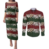 Hawaiian Hibiscus Christmas Color Couples Matching Puletasi and Long Sleeve Button Shirt Unique LT01 Red - Polynesian Pride