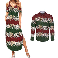 Hawaiian Hibiscus Christmas Color Couples Matching Summer Maxi Dress and Long Sleeve Button Shirt Unique LT01 Red - Polynesian Pride