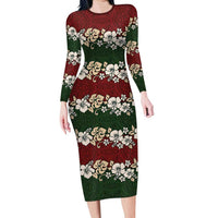 Hawaiian Hibiscus Christmas Color Long Sleeve Bodycon Dress Unique LT01 Long Dress Red - Polynesian Pride