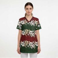 Hawaiian Hibiscus Christmas Color Scrub Top Unique - Polynesian Pride