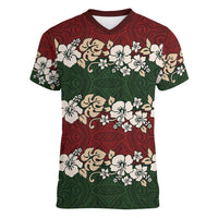 Hawaiian Hibiscus Christmas Color Women V-Neck T-Shirt Unique LT01 Female Red - Polynesian Pride