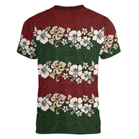 Hawaiian Hibiscus Christmas Color Women V-Neck T-Shirt Unique LT01 - Polynesian Pride