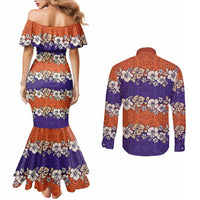 Hawaiian Hibiscus Couples Matching Mermaid Dress and Long Sleeve Button Shirt Orange and Purple Unique LT01 - Polynesian Pride