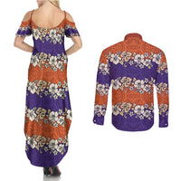 Hawaiian Hibiscus Couples Matching Summer Maxi Dress and Long Sleeve Button Shirt Orange and Purple Unique LT01 - Polynesian Pride