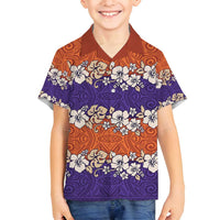 Hawaiian Hibiscus Family Matching Long Sleeve Bodycon Dress and Hawaiian Shirt Orange and Purple Unique